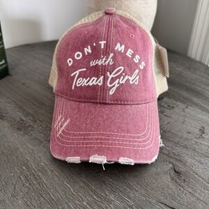 Katydid Don't Mess With Texas Girls Trucker Hat Distressed NWT Pink Boutique